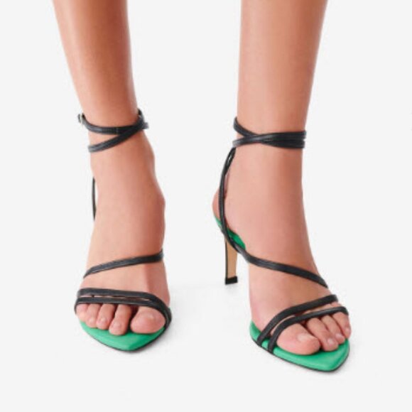 NWOB Womens Iro Black Green Open Pointy Toe Strap Sandal Leather Heels 37 US/6.5 - Picture 2 of 14